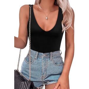 Sexy Plunge Deep V Neck Backless  Body Suit, S, 3D-144T006